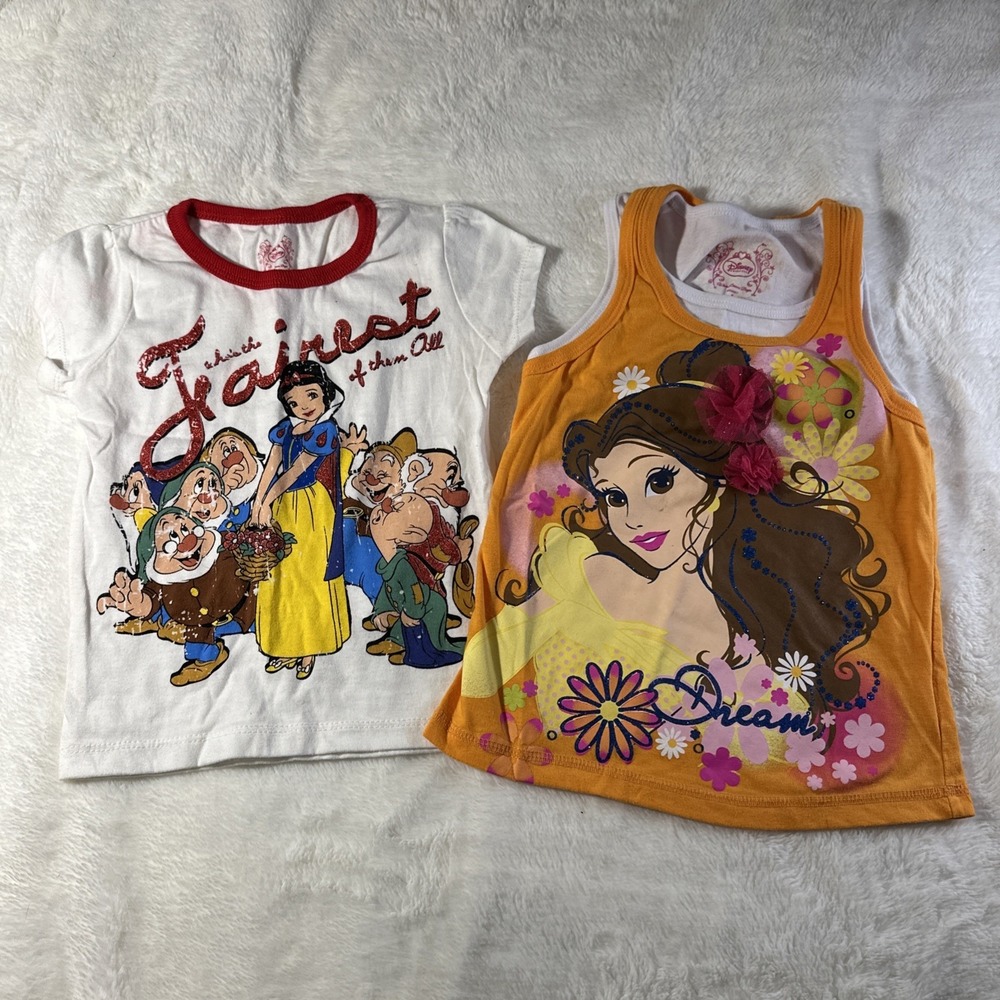 Lot‎ of 2 Girl Disney Princess T-shirts Tops Size 5t Bell Snow White